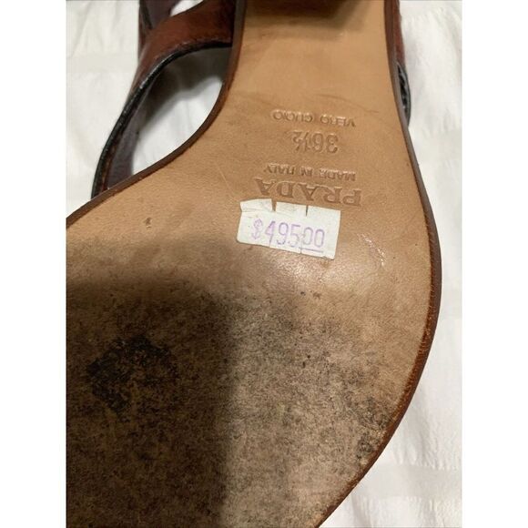 Prada Authentic Brown Purple Pink Blue Leather Knit High Heel Block Sandals 6.5 - Picture 10 of 10